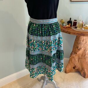 Marc Jacobs Floral Tiered Midi Skirt in Green with Pink Accents